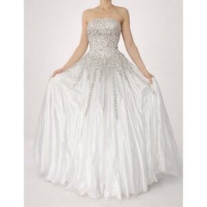 Vintage Strapless Sequined Tulle Ball Gown Princess Fairy Formal Dress Size 4